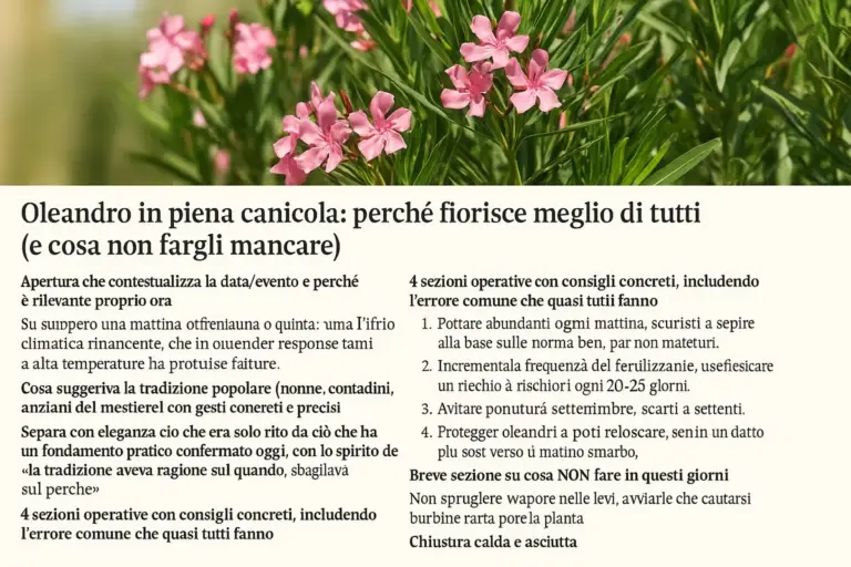 Oleandro in piena canicola: perché fiorisce meglio di tutti (e cosa non fargli mancare)