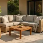 Angolo relax sul patio con mobili modulari: il layout che non blocca il passaggio